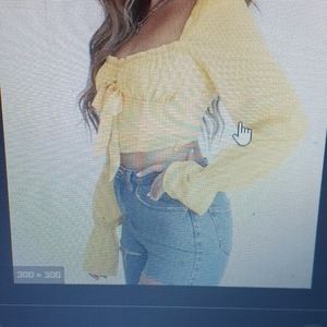 Tiger Mist yellow Ocha tie front crop top